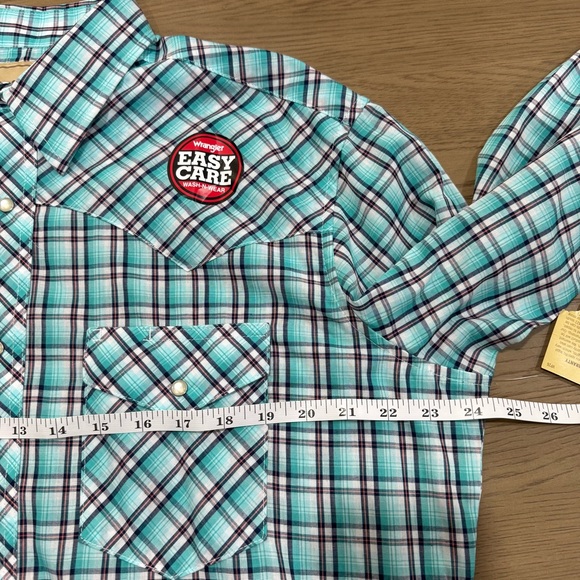 Wrangler Western Shirt Turquoise Plaid Snap Front Long Sleeve Men’s Large Cowboy - Picture 15 of 16